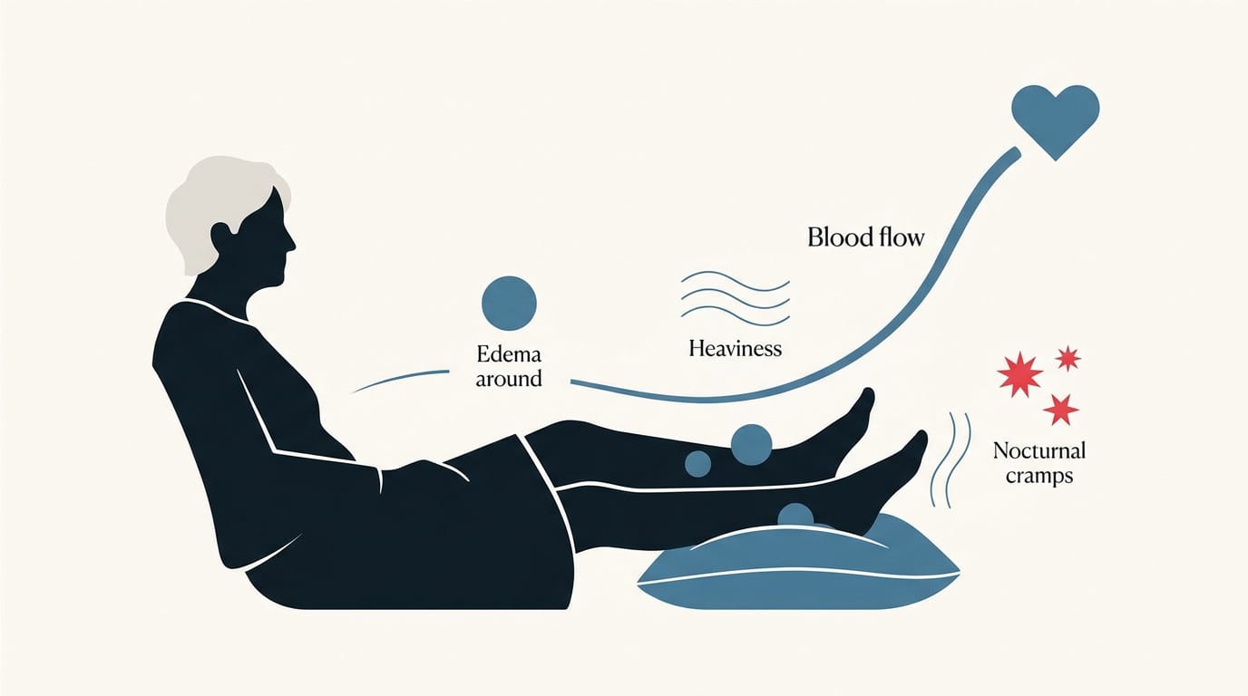 Jambes et pieds d'une personne assise, illustration d'une mauvaise circulation sanguine