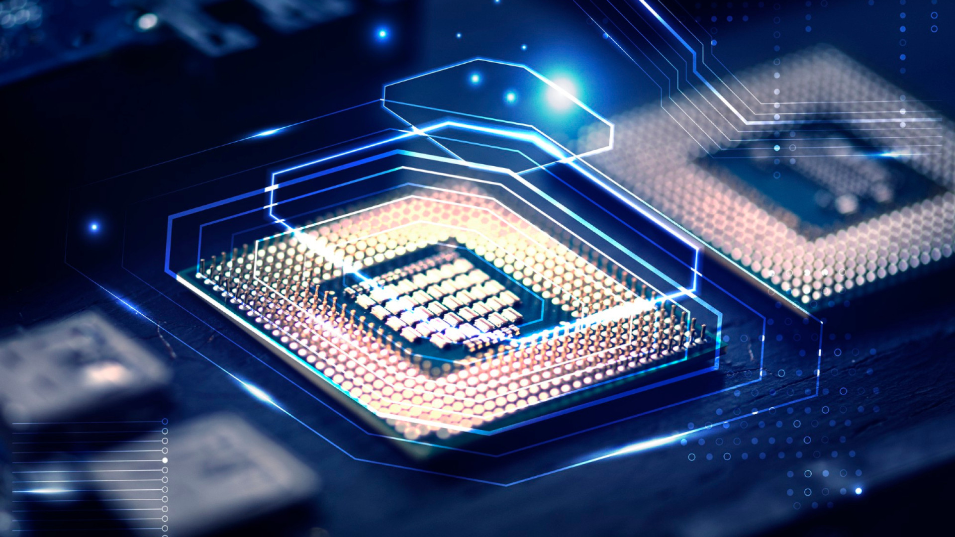 Processeur CPU pose sur son socket avec les broches visibles